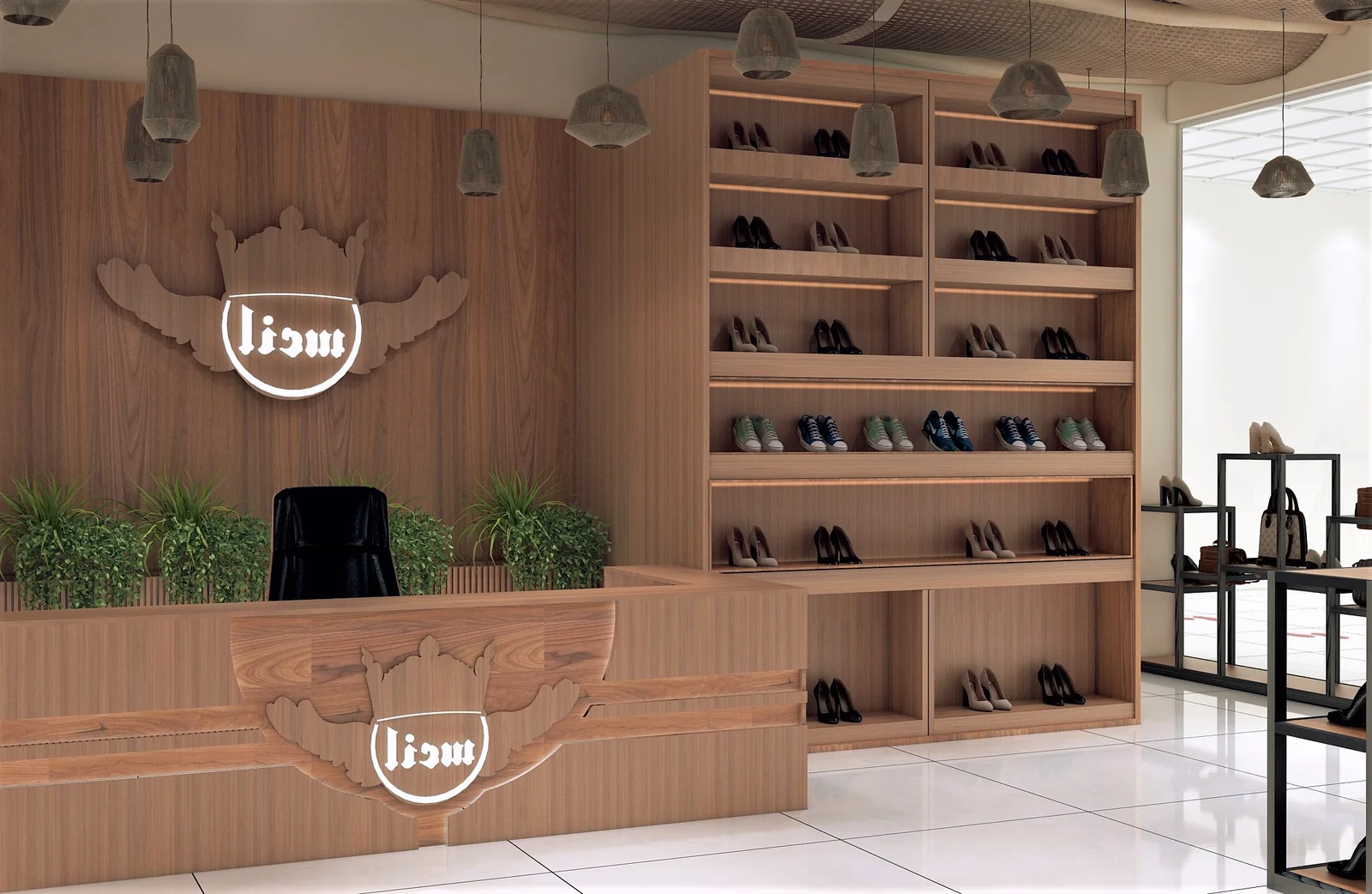 متجر أحذية في الأهواز — منظور ثلاثي الأبعاد ٢