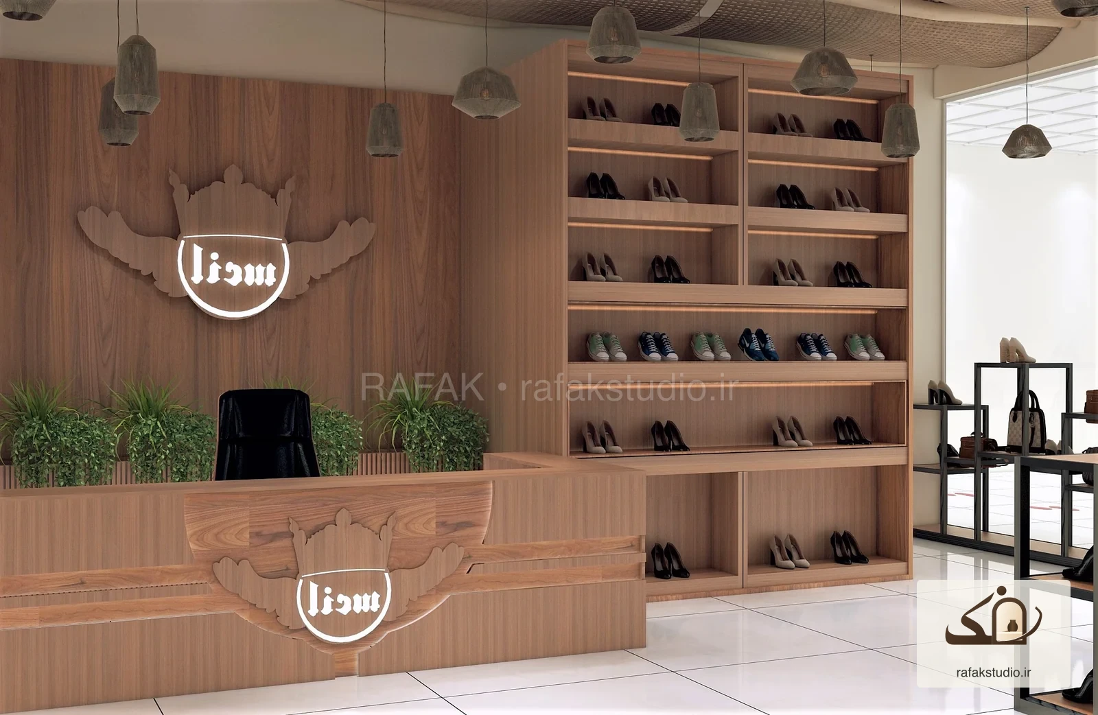متجر أحذية في الأهواز — منظور ثلاثي الأبعاد ٢